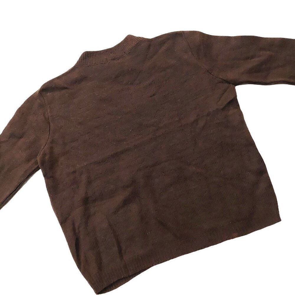 Vintage 1940s Long Sleeve Dark Brown Crew Neck Knit Sweater w/ 2 Front Pockets - Picture 8 of 10